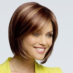 Picture color hair Classic Ms. cut straight bob style brown wig white with bangs Synthetic medium length wigs for women