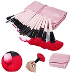 Pinceis de Maquiagem Rosa com Estojo Organizador com 24 Pecas Pincel Leque Pincel de Sombra - Kpm
