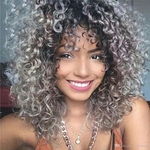 Pixie Cut perucas sintéticas do cabelo Mulheres Ombre Curto Preto Cinzento Natural Perucas Kinky Curly Moda Afro Americain Em armazém