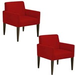 Kit 02 Poltrona Cadeira Decorativa Lais Sala Escritório Suede Vermelho