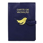 Porta Cartão de Vacina de Couro - Azul Marinho / Dourado