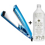 Prancha Chapinha Titanium Azul 450°F Mq Hair Profissional Acompanha Escova Progressiva de Coco 1KG