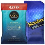 Preservativo Blowtex Action c/ 30 Un. + Lenços Umedecidos Skyn Leve 20 Pague 16