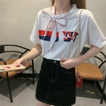 Ficha técnica e caractérísticas do produto Primavera-Verão Bow Lace manga curta base Female T-shirt