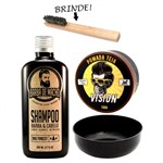 Ficha técnica e caractérísticas do produto Kit Barbearia Shampoo + Pomada Teia + Tigela Salão - Barba de Macho