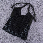 Ficha técnica e caractérísticas do produto Pure Black Women V profundo Neck mangas Backless Lace Halter Hot pequeno Vest