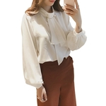 Ficha técnica e caractérísticas do produto Mulheres Moda laço Collar luva Lantern camisa de chiffon camisa