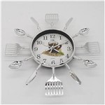 Ficha técnica e caractérísticas do produto Relógio de Parede Formato Talheres em Inox Decorativo para Cozinha