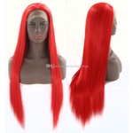 Ficha técnica e caractérísticas do produto Resistente Cabelo Fibra Natural Hairline Livre Parte Cosplay Partido Red Hair Sexy Staight sintética peruca dianteira do laço Glueless Calor For Women Wigs