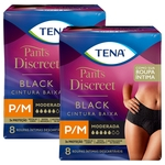 Ficha técnica e caractérísticas do produto Roupa íntima feminina tena pants discreet black ideal para incontinência urinária moderada 16un p/m
