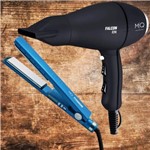 Ficha técnica e caractérísticas do produto Secador de Cabelos MQ Falcon Íon Preto 110v e Prancha MQ Titaniun Azul Bivolt - Mq Hair