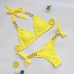 Ficha técnica e caractérísticas do produto Sexy Bikini 2019 New Bathing Suit Swimwear Women Brazilian Bikini Set Swimsuit Metal decoration bandage Knot solid Biquini 0011