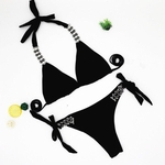 Ficha técnica e caractérísticas do produto Sexy Bikini New Bathing Suit Swimwear Women Brazilian Bikini Set 2019 Swimsuit Metal decoration bandage Knot solid Biquini 0012