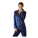 Ficha técnica e caractérísticas do produto Sexy cetim de seda Pijamas Set Long Sleeve Pijamas Pijamas Suit Feminino Two Piece Mulher Pijamas Roupa de Noite P2