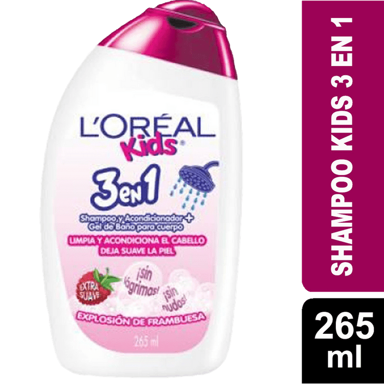 Shampoo L'oréal Kids 265 Ml, 3 En 1, Aroma a Frambuesa