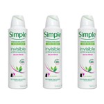 Simple Invisible Desodorante Aerosol S/ Perfume Feminino 150ml (kit C/03)