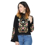 Ficha técnica e caractérísticas do produto Stylish Stand Collar Long Sleeve Tied Embroidery Women Sweater