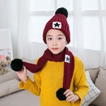 Ficha técnica e caractérísticas do produto SUM 2pcs / set Kid Knitting Hat Beanie + lenço longo Thicken Velvet Set Quente Estrela bonito Inverno