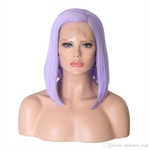 Hot Selling Cosplay 12 Inch Bob Purple Synthetic Short Hair Lace Front Wigs Glueless Side Part Wigs For Women Natural Hairline 150% Density