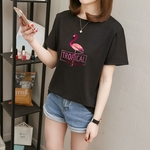 Ficha técnica e caractérísticas do produto T-shirt mulher Padrão de manga curta Verão solto Flamingo camisa impressão camisas