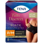 Ficha técnica e caractérísticas do produto Tena pants discreet black roupa íntima feminina descartável molda ao corpo cintura baixa 8un tam p/m