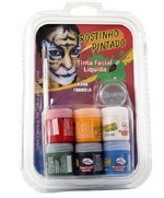 Tinta Facial Líquida Maquiagem Artística 6 Cores + Pincel Rostinho Pintado