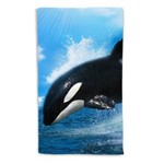 Ficha técnica e caractérísticas do produto Toalha de Banho Acqua Baleia Orca Wave Portrait 135x70cm - Azul