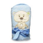 Ficha técnica e caractérísticas do produto Toalha de Banho Baby com Capuz Bordado Urso Azul