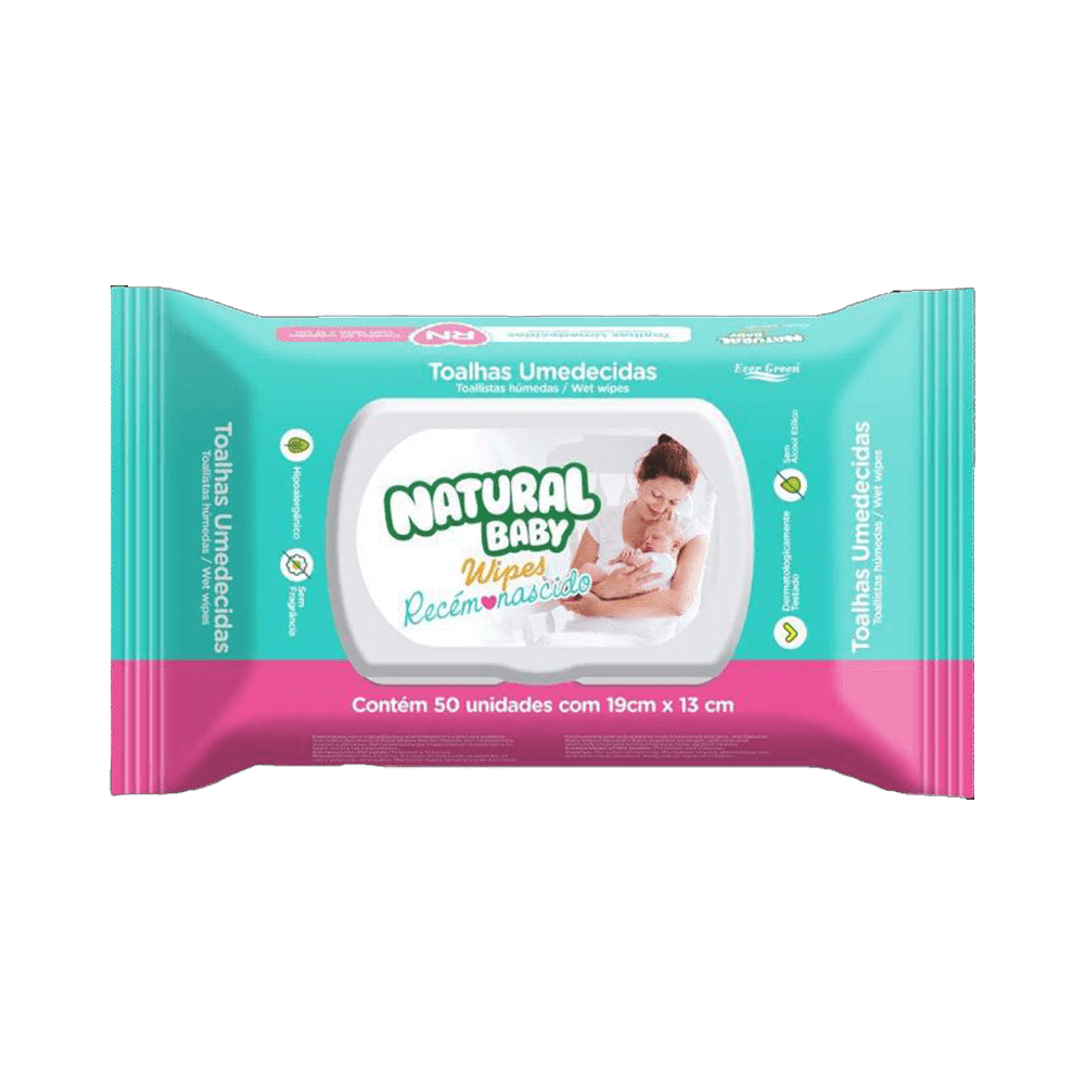 Ficha técnica e caractérísticas do produto Toalha Umedecida Natural Baby Recém Nascido com 50 Unidades