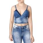 Ficha técnica e caractérísticas do produto Top Cropped Jeans Feminino Azul G