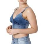 Ficha técnica e caractérísticas do produto Top Cropped Jeans Feminino Azul M