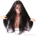 Perucas pretas longas e rectas com cabelo de bebé Resistentes Ao Calor Perucas Naturais Para Mulheres
