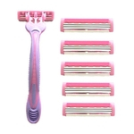 Ficha técnica e caractérísticas do produto Feminino Pêlos Shaver Set 1PC Faca Titular + 6PCS 3-Layer Machine Depilação Lâminas de barbear Gostar
