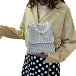 Ficha técnica e caractérísticas do produto Mulheres Straw-Woven Pérola Bolsa de um ombro Cross-escada corpo em forma de saco para Namorando Praia Handbag