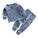 Ficha técnica e caractérísticas do produto 2pcs/set Children's Pajamas Retro Cotton Long-sleeved T-Shirt Pants Home Wear Girl Boy Loungewear Redbey