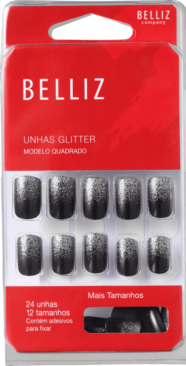 Ficha técnica e caractérísticas do produto Unha Belliz Glitter Black - Belliz 1295