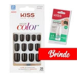 Ficha técnica e caractérísticas do produto Unhas Postiças Kiss NY Salon Color Kit com 28 unhas - ganhe cola de unha