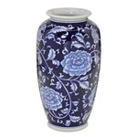 Vaso de Ceramica Azul com Flores 31cm Espressione