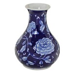 Vaso de Ceramica Azul com Flores 23cm Espressione