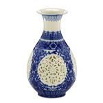 Vaso de Ceramica Azul e Creme Renda 28cm Espressione