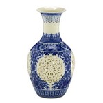 Ficha técnica e caractérísticas do produto Vaso de Ceramica Azul e Creme Renda 28cm Espressione