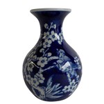 Ficha técnica e caractérísticas do produto Vaso de Porcelana Azul e Branco Floral - Grande