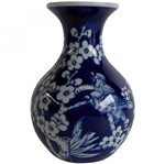 Ficha técnica e caractérísticas do produto Vaso de Porcelana Long Neck Cherry Flowers 11cmx16cm Urban Branco/Azul