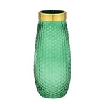 Ficha técnica e caractérísticas do produto Vaso de Vidro Verde com Borda Dourada 32cm Espressione