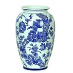 Ficha técnica e caractérísticas do produto Vaso Decorativo de Cerâmica Branco com Detalhes em Azul - 30 X 19 Cm