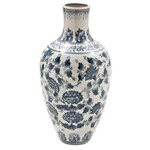 Ficha técnica e caractérísticas do produto Vaso Decorativo de Cerâmica Branco com Detalhes em Azul - 46 X 23 Cm