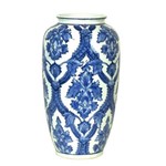Ficha técnica e caractérísticas do produto Vaso Decorativo de Cerâmica Branco com Detalhes em Azul - 36 X 20 Cm