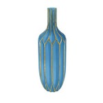 Ficha técnica e caractérísticas do produto Vaso Decorativo Vidro Azul e Dourado 11,5X36X11,5Cm