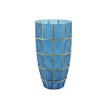 Ficha técnica e caractérísticas do produto Vaso Decorativo Vidro Azul e Dourado 14X25,5X14Cm