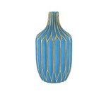 Ficha técnica e caractérísticas do produto Vaso Decorativo Vidro Azul e Dourado 14X26X14Cm